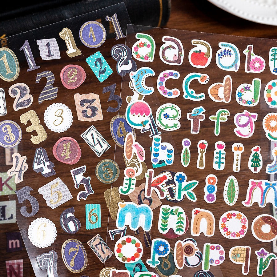 Cute Letter & Number Stickers - 6 Sheets