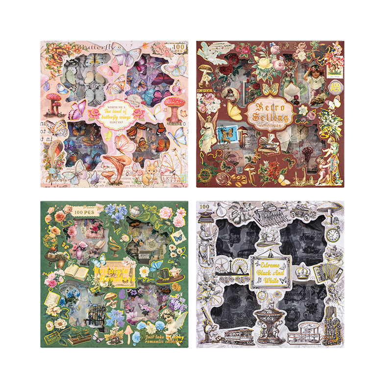 Die-cut Vintage Boxed PET Stickers - 100 Sheets