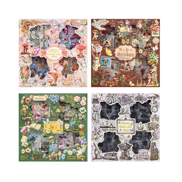 Die-cut Vintage Boxed PET Stickers - 100 Sheets