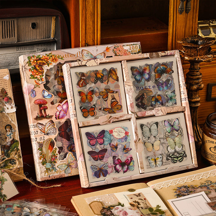 Die-cut Vintage Boxed PET Stickers - 100 Sheets