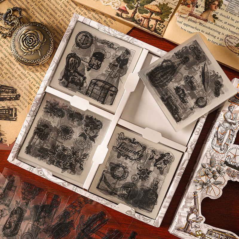 Die-cut Vintage Boxed PET Stickers - 100 Sheets