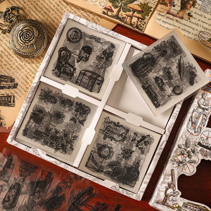 Die-cut Vintage Boxed PET Stickers - 100 Sheets