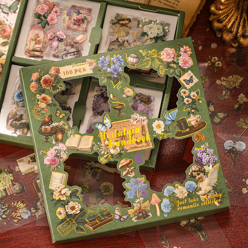 Die-cut Vintage Boxed PET Stickers - 100 Sheets