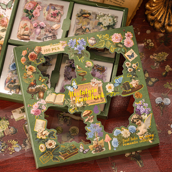 Die-cut Vintage Boxed PET Stickers - 100 Sheets