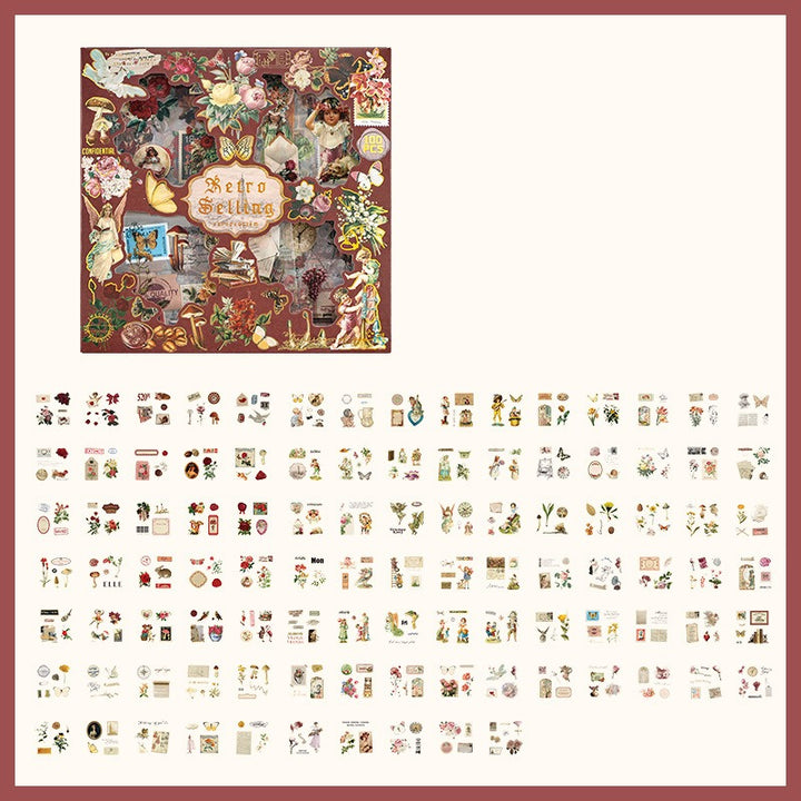 Die-cut Vintage Boxed PET Stickers - 100 Sheets