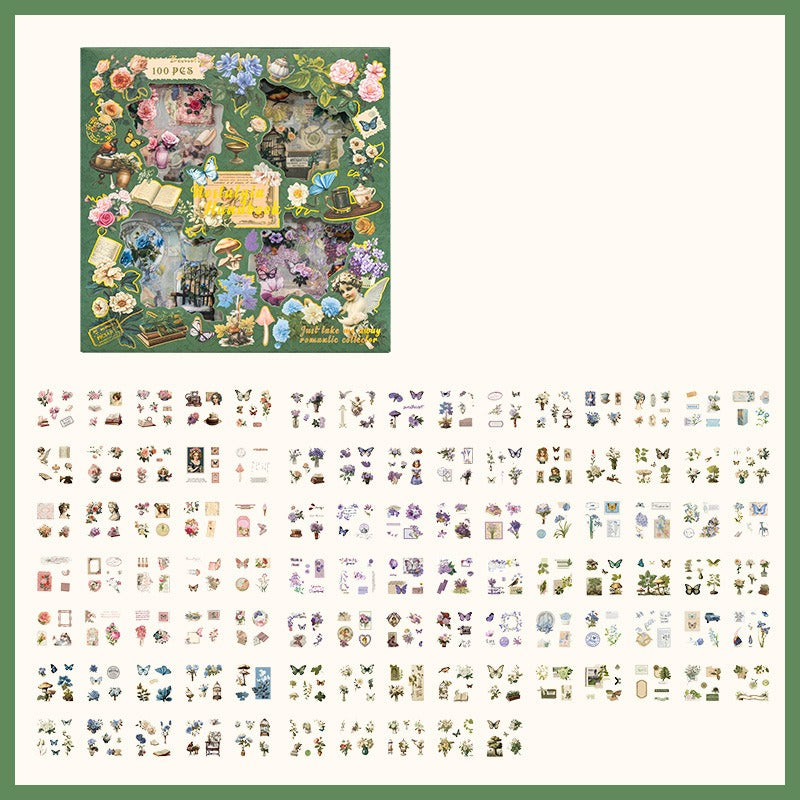 Die-cut Vintage Boxed PET Stickers - 100 Sheets