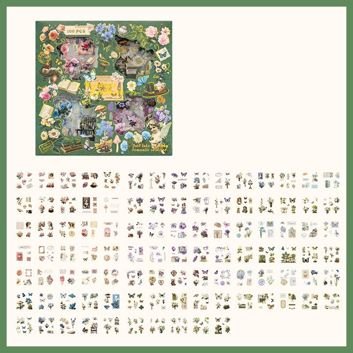 Die-cut Vintage Boxed PET Stickers - 100 Sheets