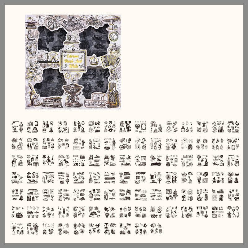 Die-cut Vintage Boxed PET Stickers - 100 Sheets