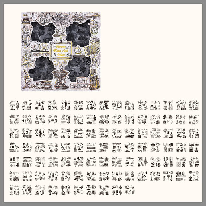 Die-cut Vintage Boxed PET Stickers - 100 Sheets