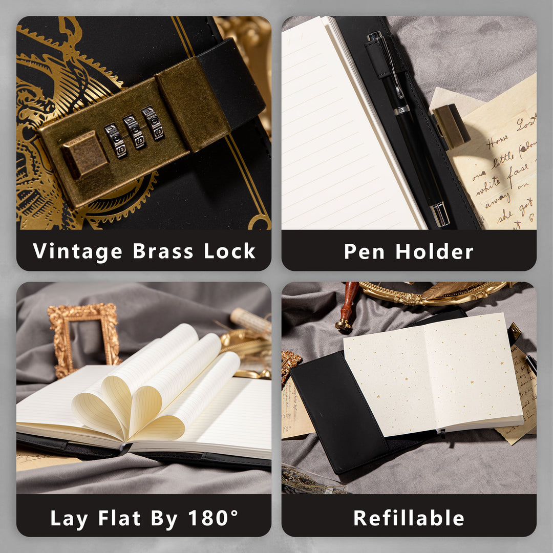 Dragon Legends Leather Lock Journal - B6 - Ruled - Black