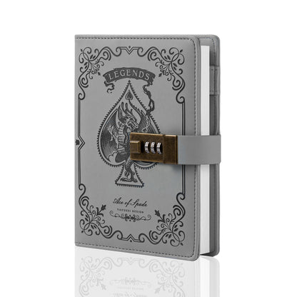 Dragon Legends Leather Lock Journal - B6 - Ruled - Gray