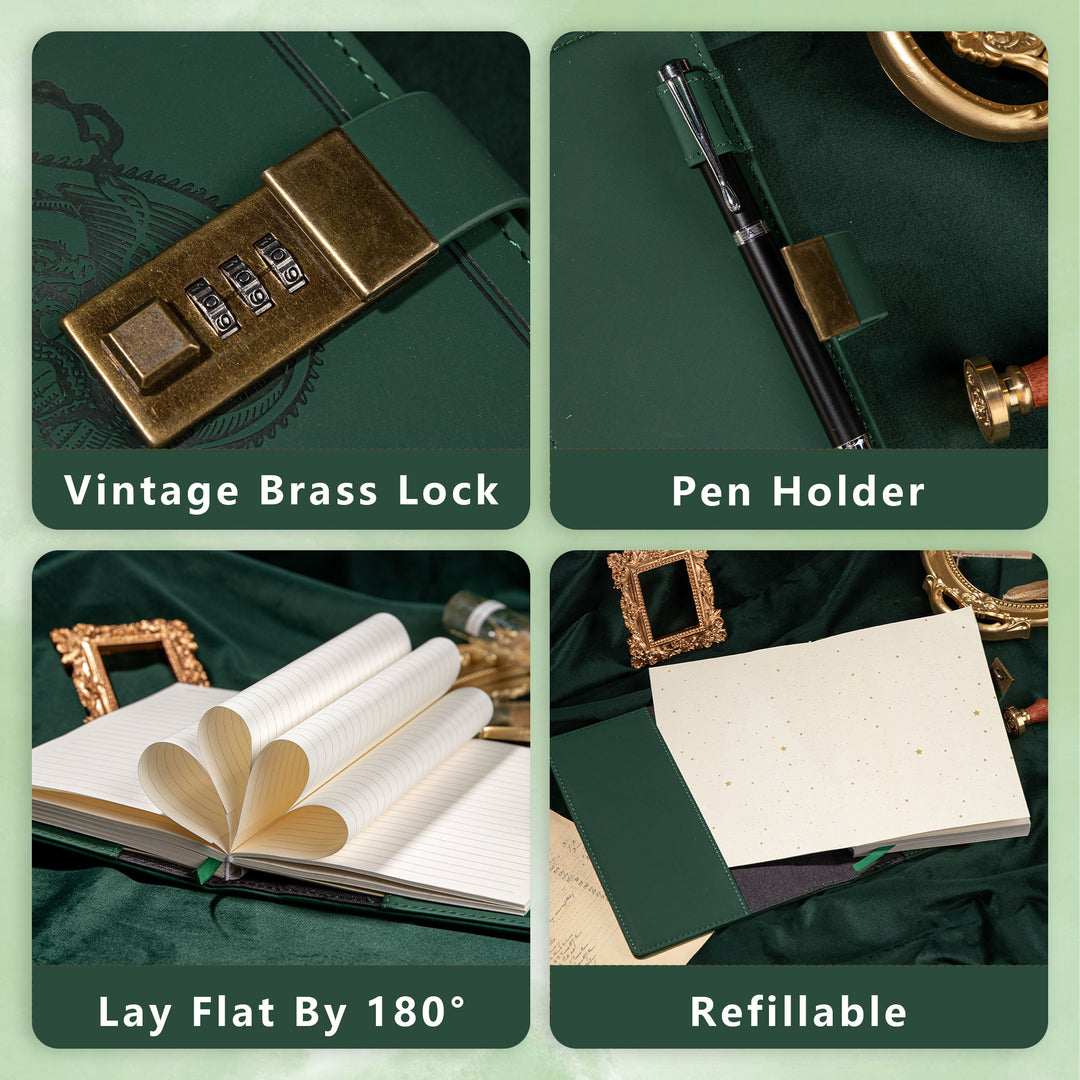 Dragon Legends Leather Lock Journal - B6 - Ruled - Green