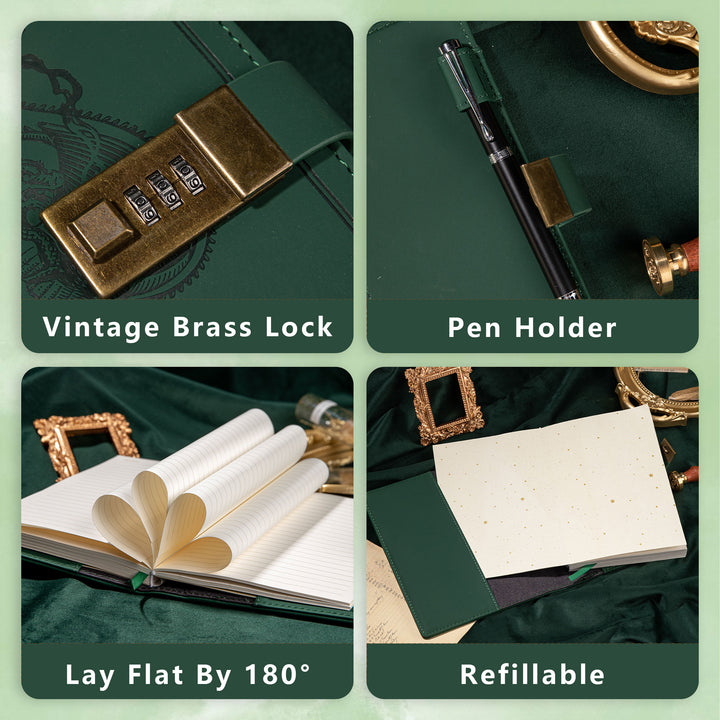 Dragon Legends Leather Lock Journal - B6 - Ruled - Green