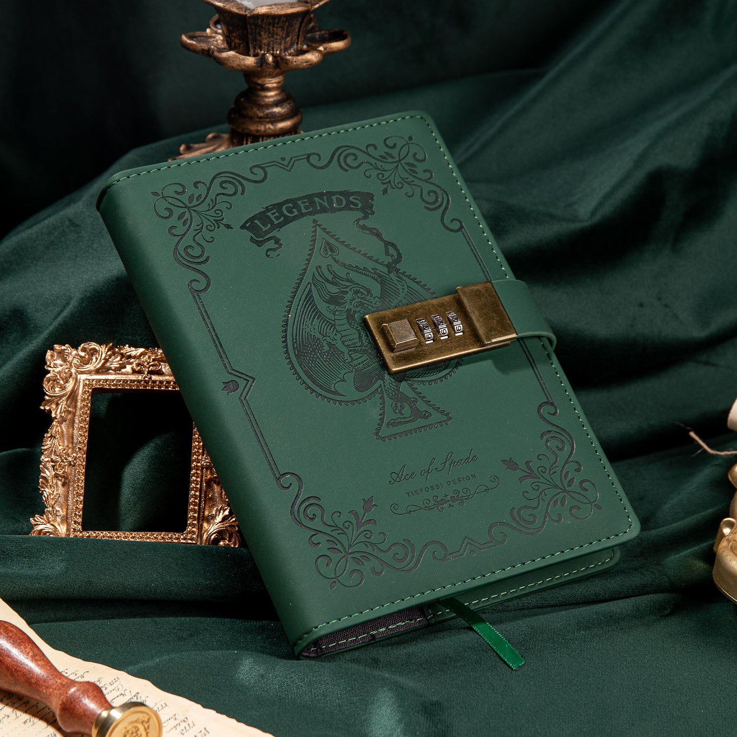 Dragon Legends Leather Lock Journal - B6 - Ruled - Green