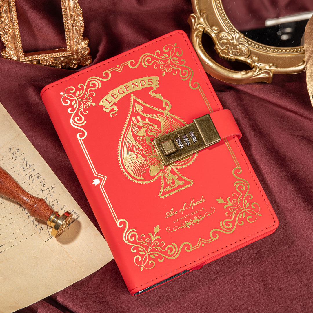 Dragon Legends Leather Lock Journal - B6 - Ruled - Red