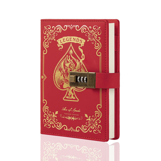 Dragon Legends Leather Lock Journal - B6 - Ruled - Red