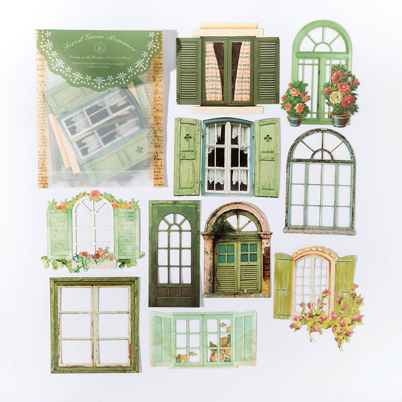 Dream in the Window Collage Scrapbook Paper - Green - 10 Pcs