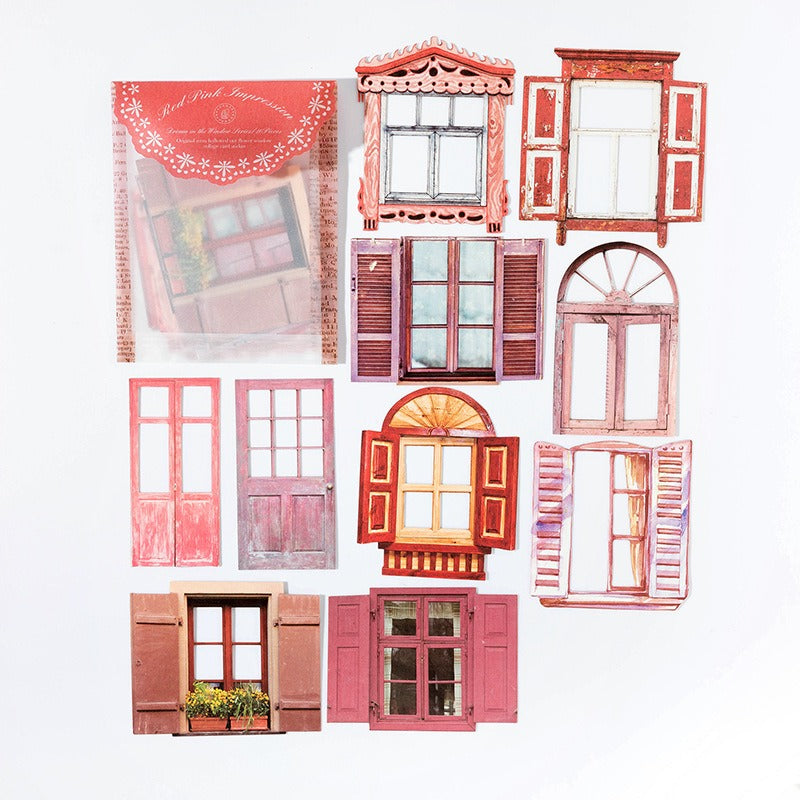 Dream in the Window Collage Scrapbook Paper - Red - 10 Pcs