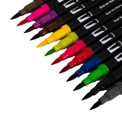Dual Tip Water-Based Brush Pen - 12 Color Set