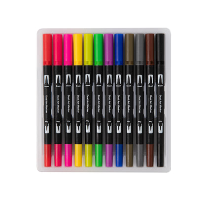 Dual Tip Water-Based Brush Pen - 12 Color Set
