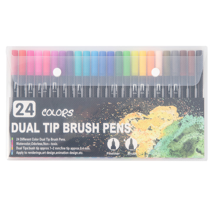 Dual Tip Water-Based Brush Pen - 24 Color Set
