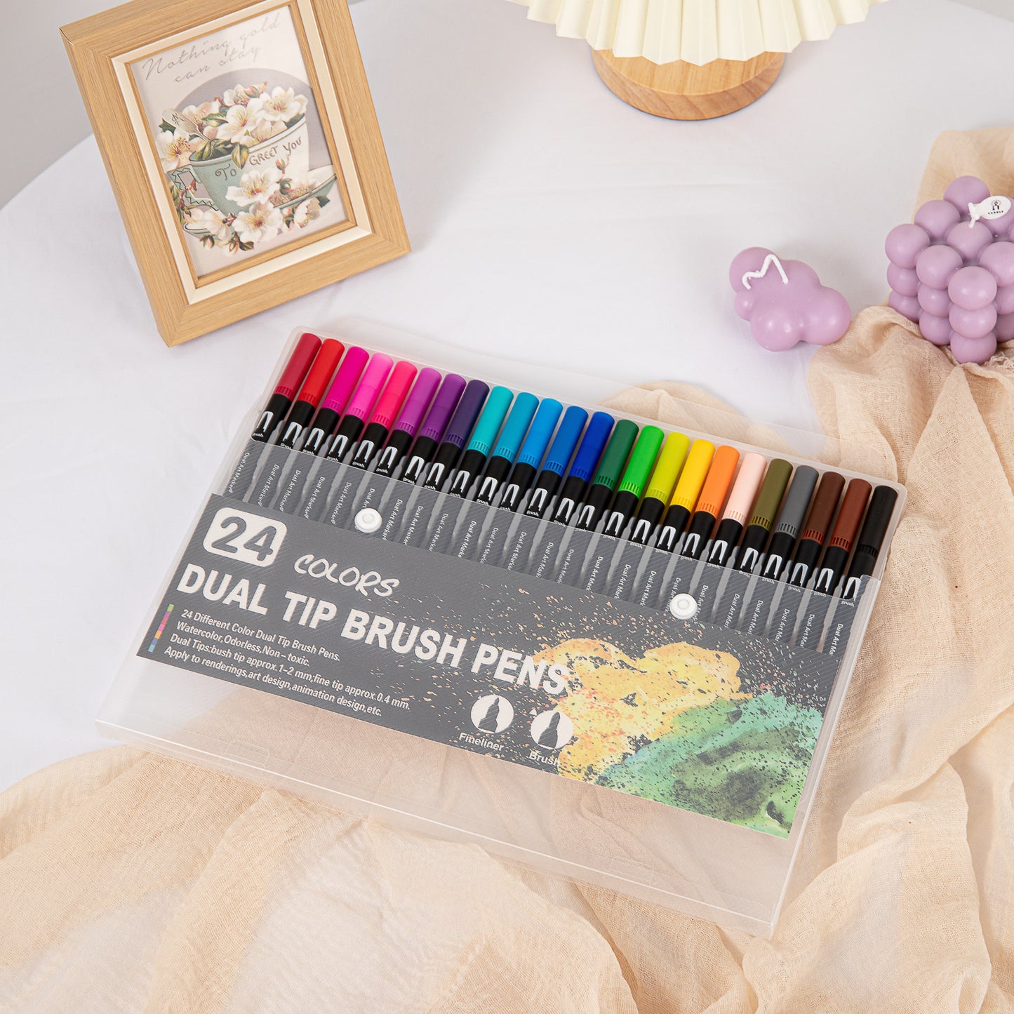 Dual Tip Water-Based Brush Pen - 24 Color Set