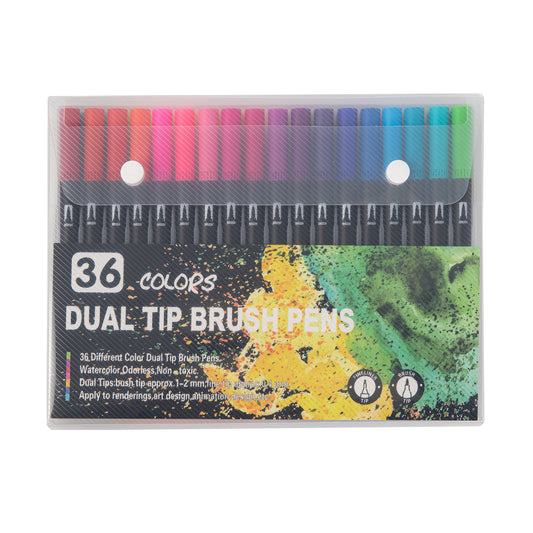 Dual Tip Water-Based Brush Pen - 36 Color Set
