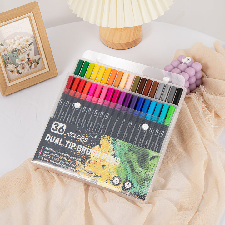 Dual Tip Water-Based Brush Pen - 36 Color Set