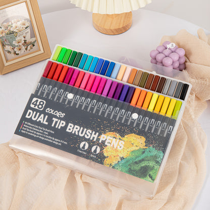 Dual Tip Water-Based Brush Pen - 48 Color Set