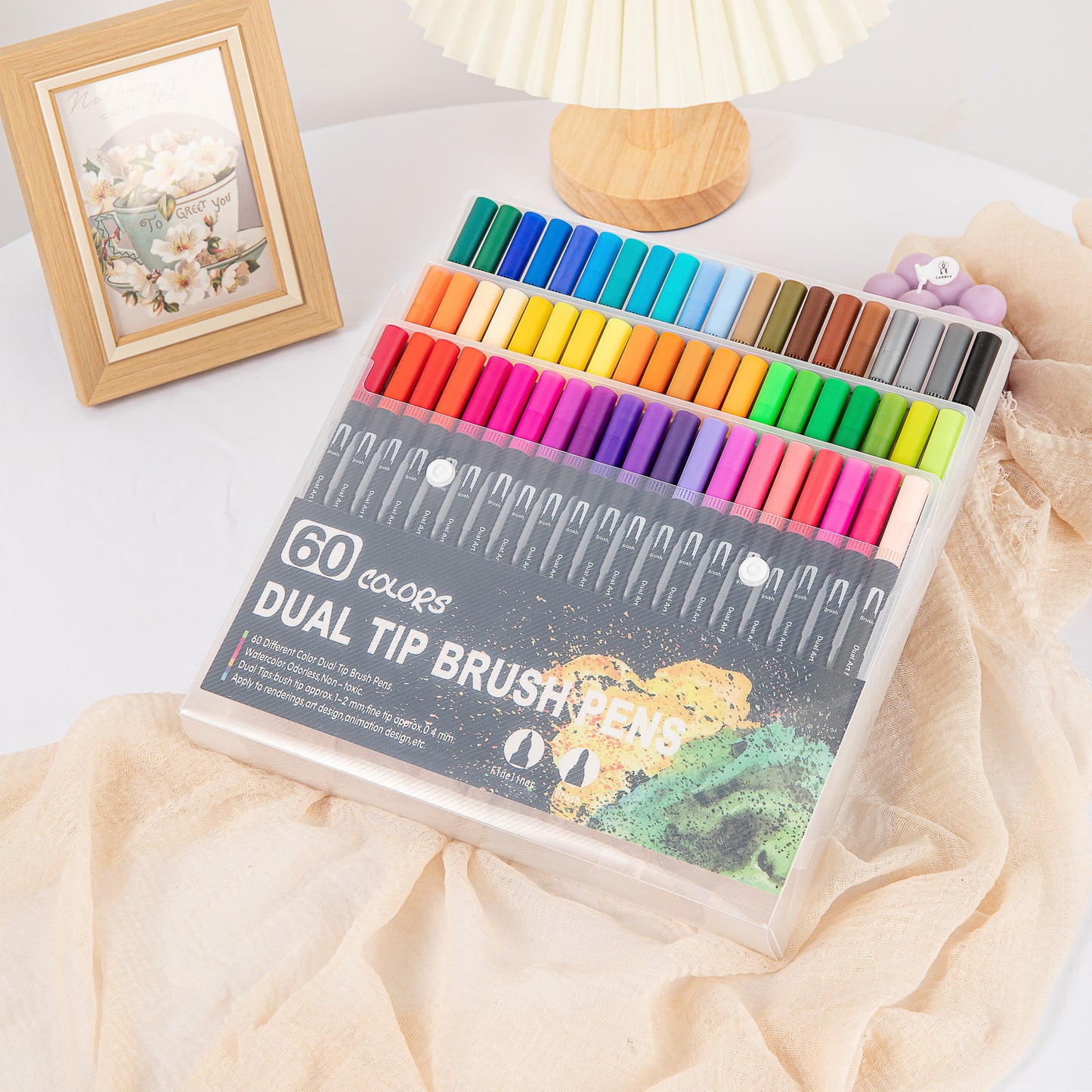 Dual Tip Water-Based Brush Pen - 60 Color Set