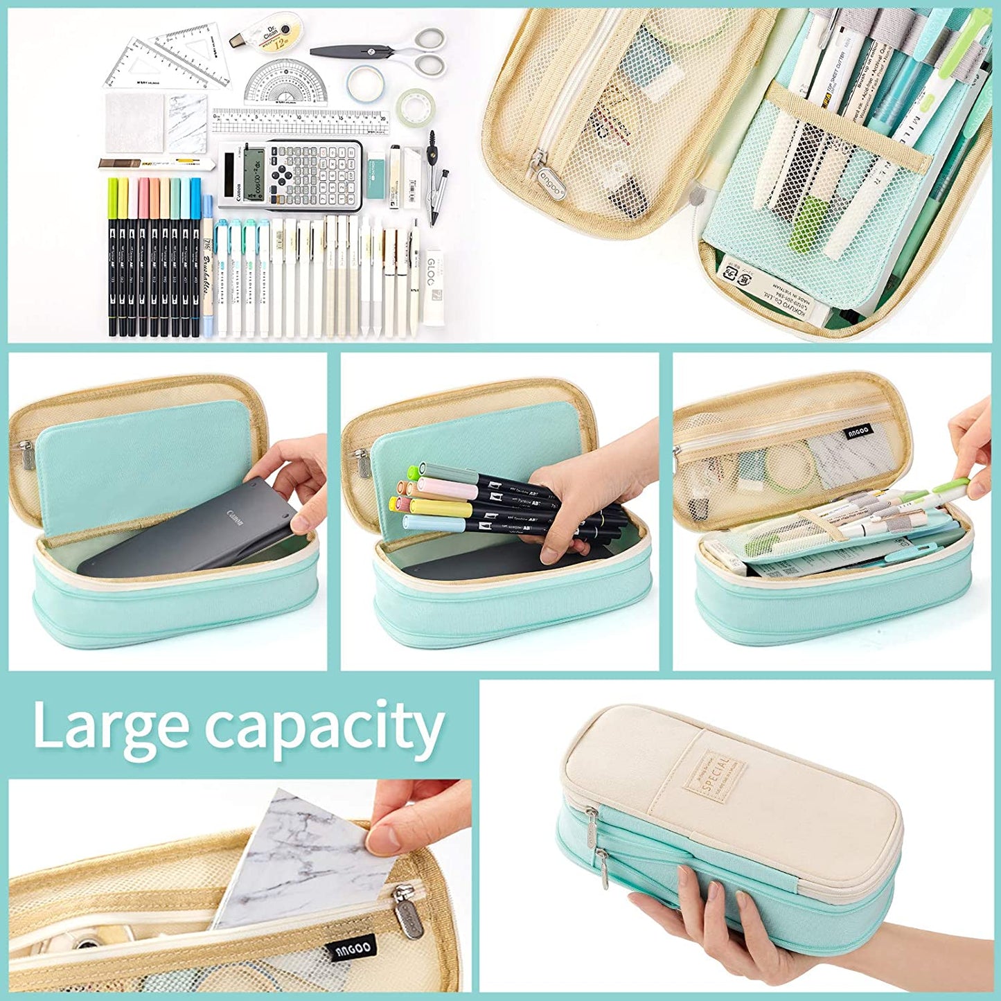 Extensible Pencil Pen Case Large Version - Mint Blue