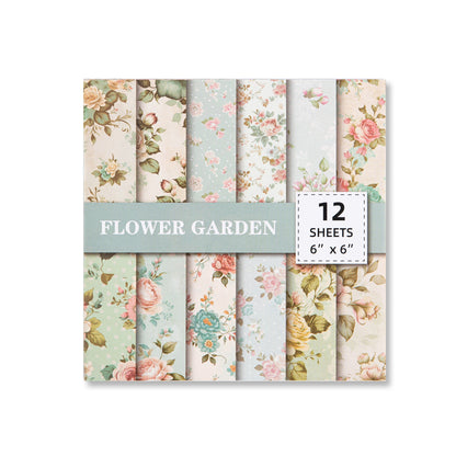 Flower Garden Scrapbook Paper - Blue - 12 Sheets