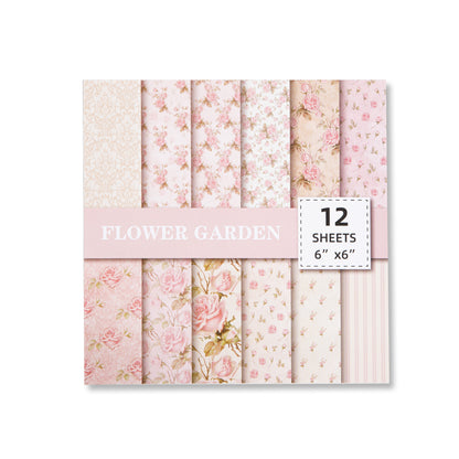 Flower Garden Scrapbook Paper - Pink - 12 Sheets