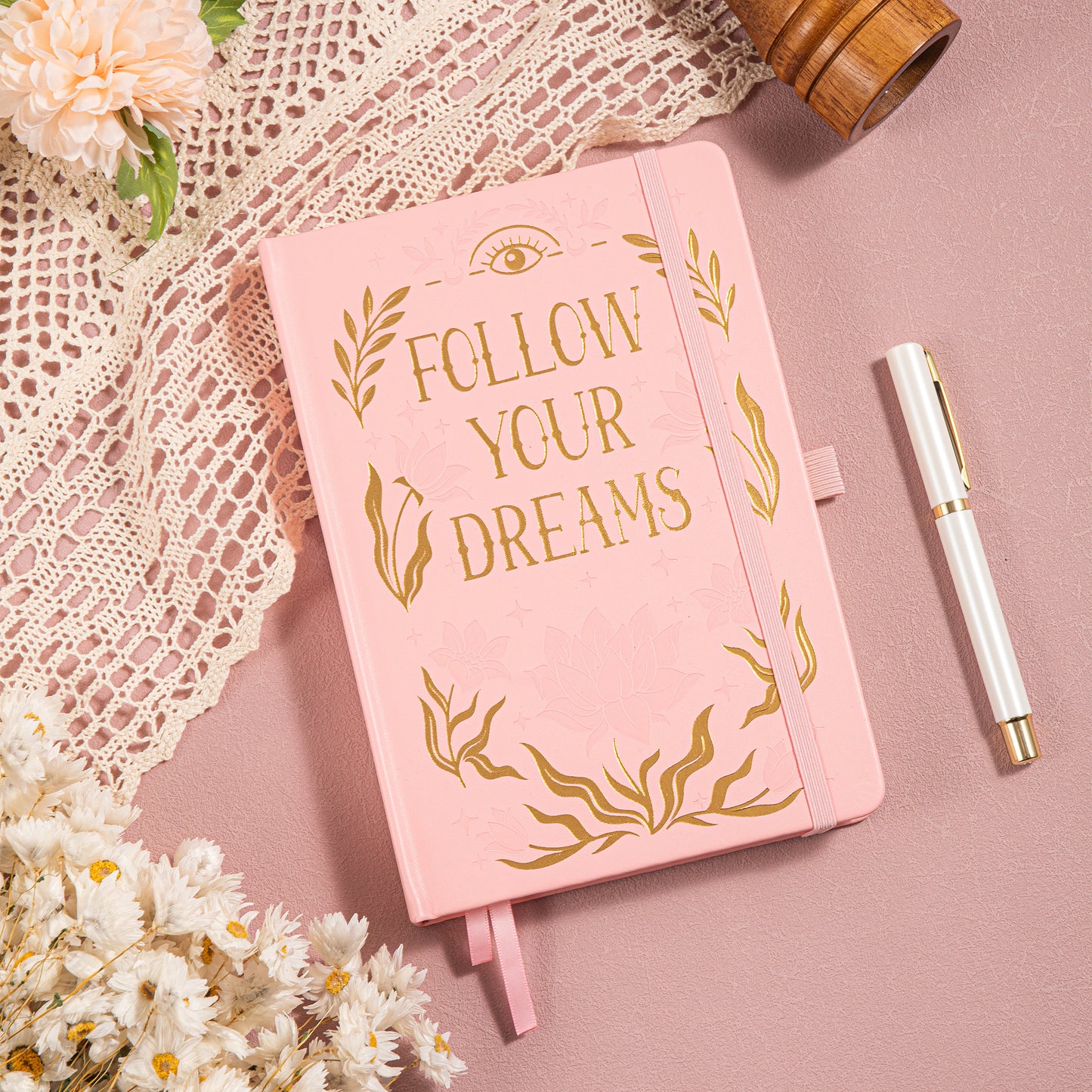 A5 Follow Your Dreams Dot Grid Notebook - Pink