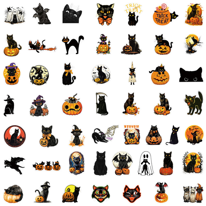 Halloween Black Cat Stickers - 50 Pcs