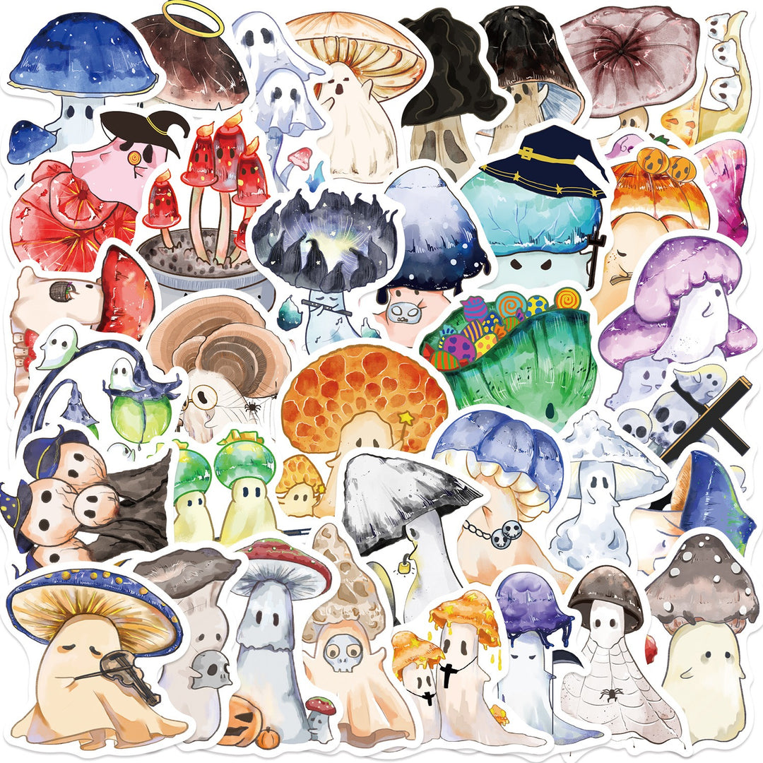 Halloween Ghost Mushroom Stickers - 50 Pcs