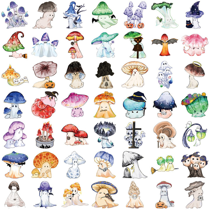 Halloween Ghost Mushroom Stickers - 50 Pcs
