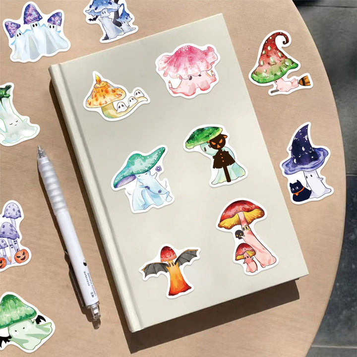 Halloween Ghost Mushroom Stickers - 50 Pcs