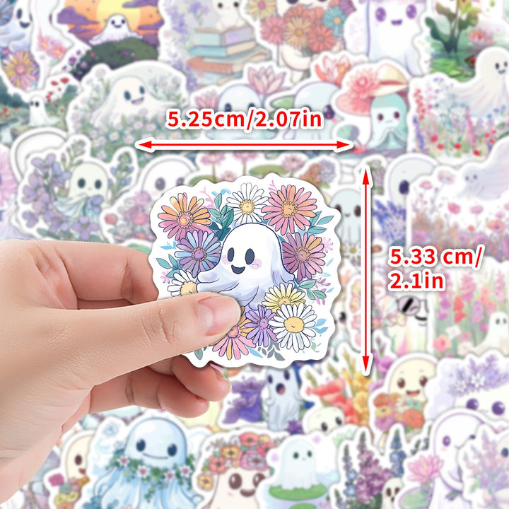 Halloween Ghost & Flower Stickers - 50 Pcs