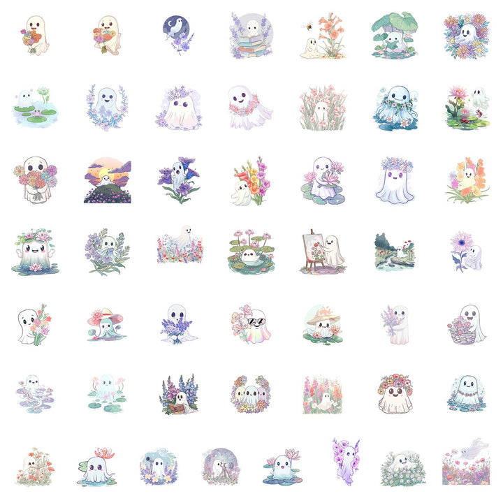 Halloween Ghost & Flower Stickers - 50 Pcs