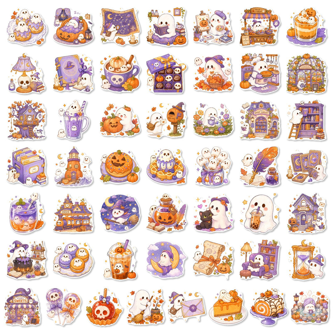 Halloween Purple Ghost Stickers - 50 Pcs