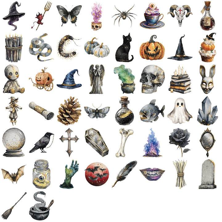 Halloween Watercolor Gothic PET Stickers - 50 Pcs