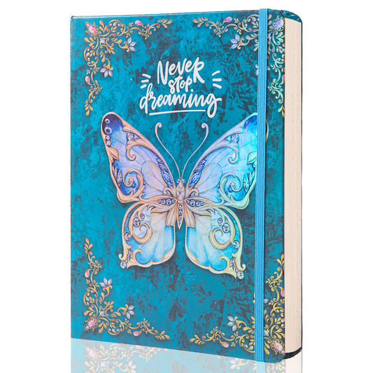 Hardcover 3D Butterfly Notebook - B5 - Ruled - Blue