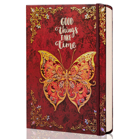 Hardcover 3D Butterfly Notebook - B5 - Ruled - Red