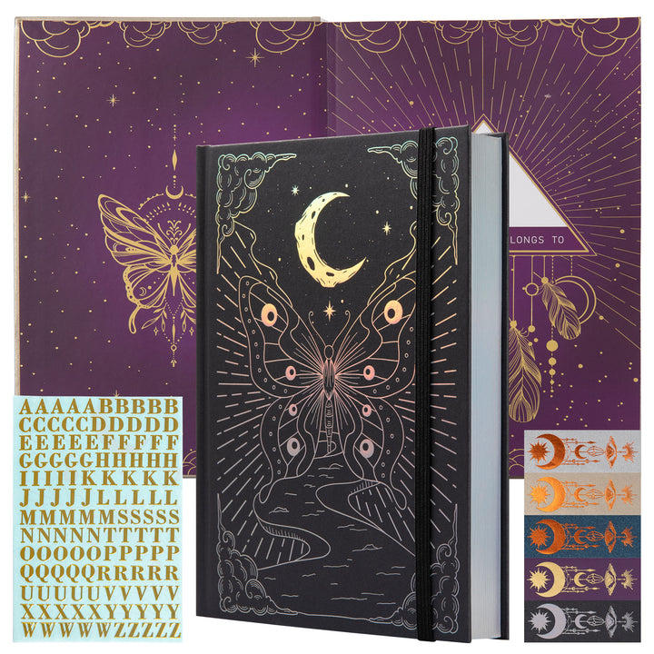 Hardcover Moon Butterfly Notebook - A5 - Dotted - Black