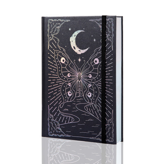 Hardcover Moon Butterfly Notebook - A5 - Dotted - Black