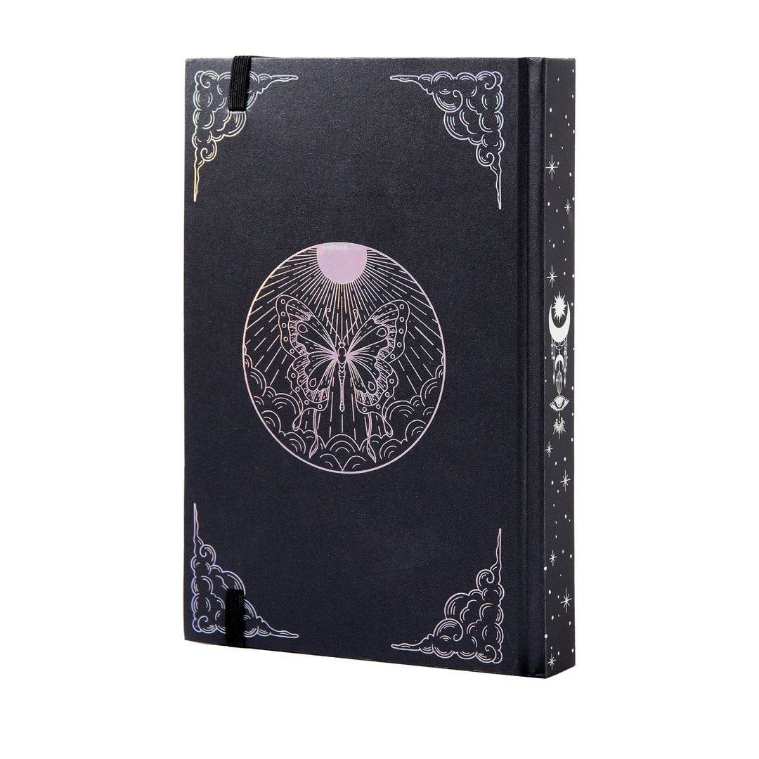 Hardcover Moon Butterfly Notebook - A5 - Dotted - Black