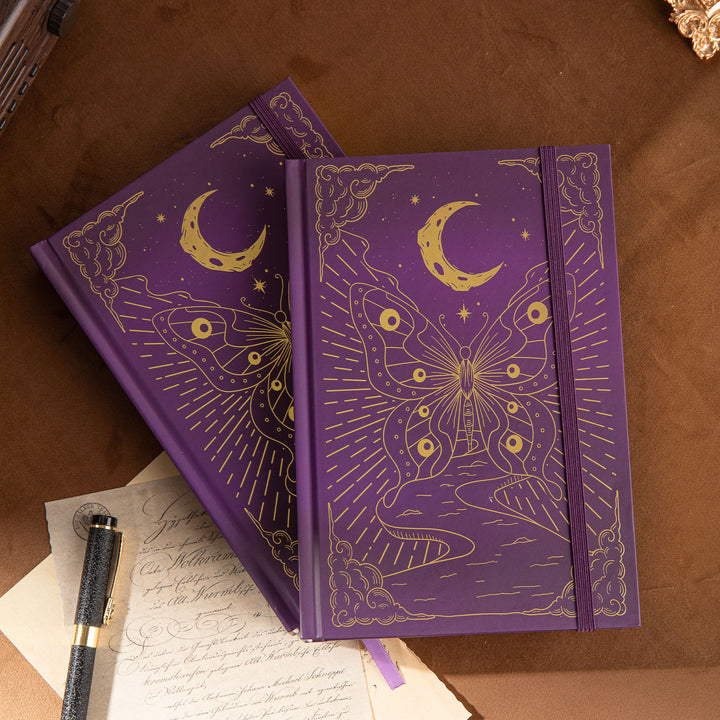 Hardcover Moon Butterfly Notebook - A5 - Dotted - Purple