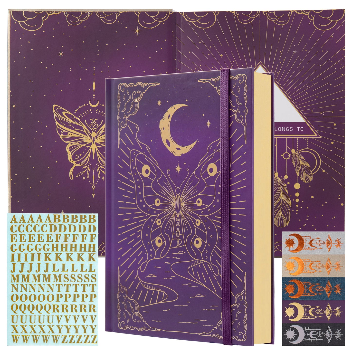 Hardcover Moon Butterfly Notebook - A5 - Dotted - Purple