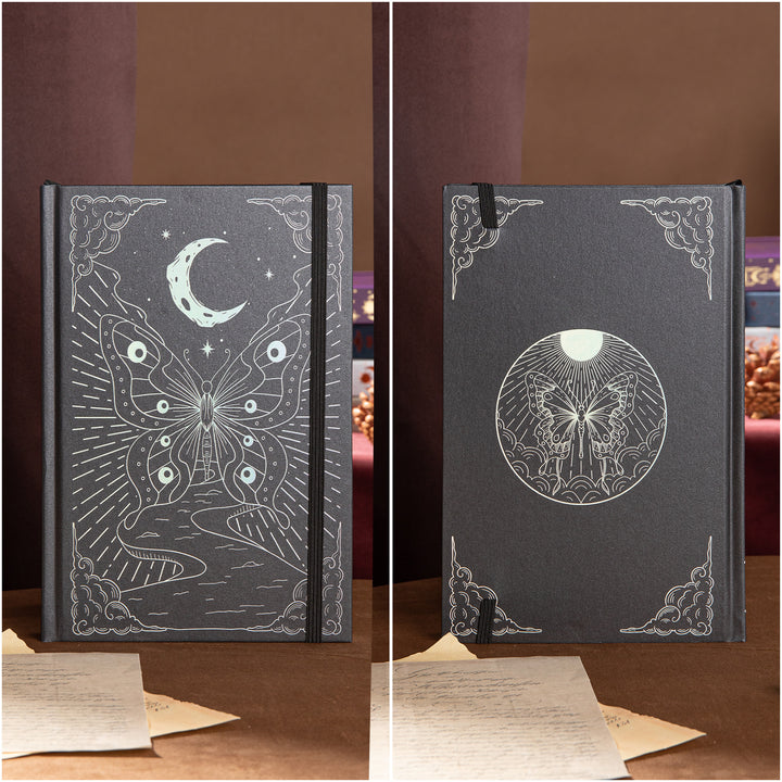 Hardcover Moon Butterfly Notebook - A5 - Dotted - Black